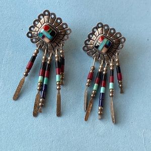 Signed QT sterling southwestern inlay style earrings